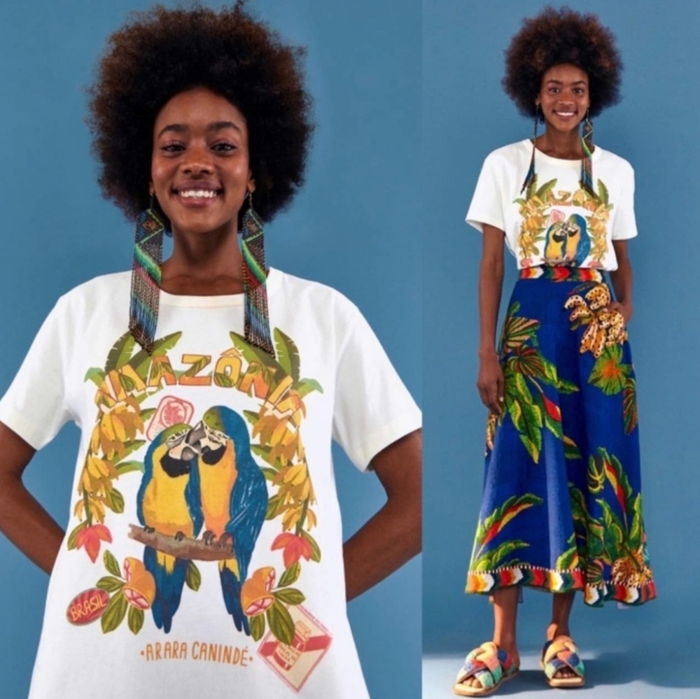 FARM RIO Amazonia Brazil Organic Cotton Parrot Banana Graphic Tee Small NWT